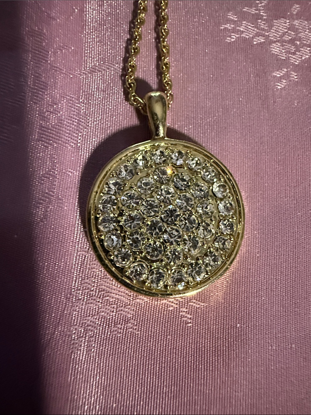 Gold Pavé Crystal Round Pendant Necklace - Women Jewelry